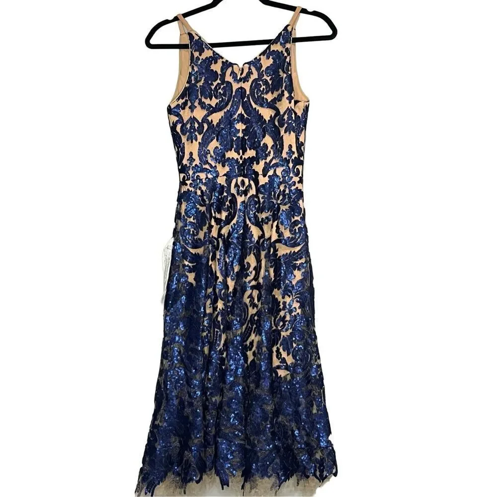 Dress The Population Women's Blair Embellished Fit & Flare Dress Black/Nude XS‎ - Picture 9 of 15